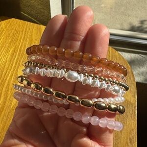 Anthropologie Beaded Stretch Bracelet Set – Boho Neutral Stack (8)